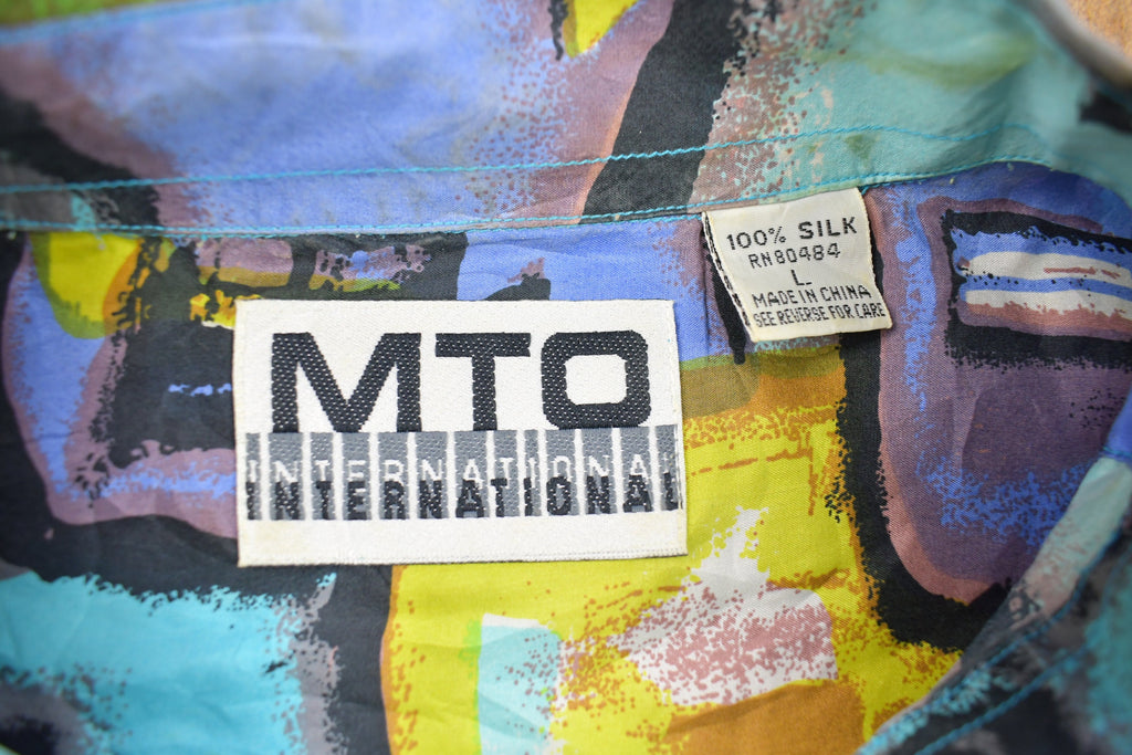 Vintage 1990s MTO International 100% Silk Button Up Shirt / Abstract Pattern / Casual Shirt / Formal Shirt / 80s Theme Party
