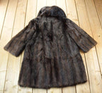 Vintage 1950s Mid Length Brown Mink Fur Coat Made In USA