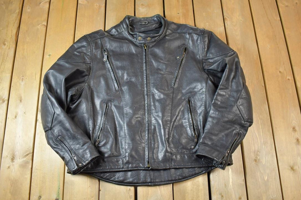 Vintage 1990s Leather Motorcycle Padded Biker Jacket