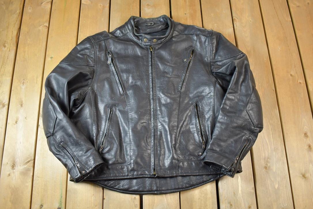 Vintage 1990s Leather Motorcycle Padded Biker Jacket
