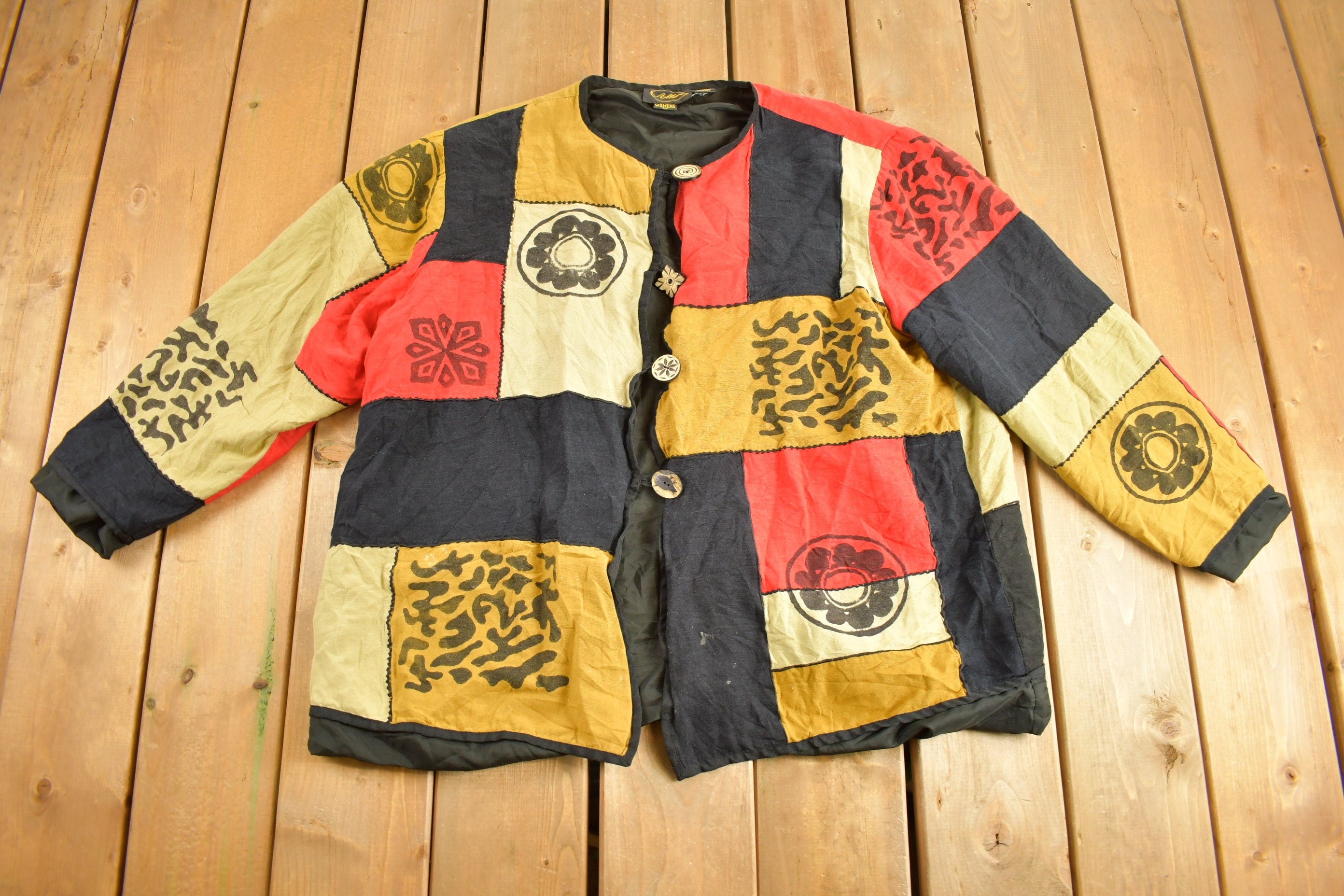 Vintage 1990s Allure Abstract Patchwork Button Cardigan Sweater