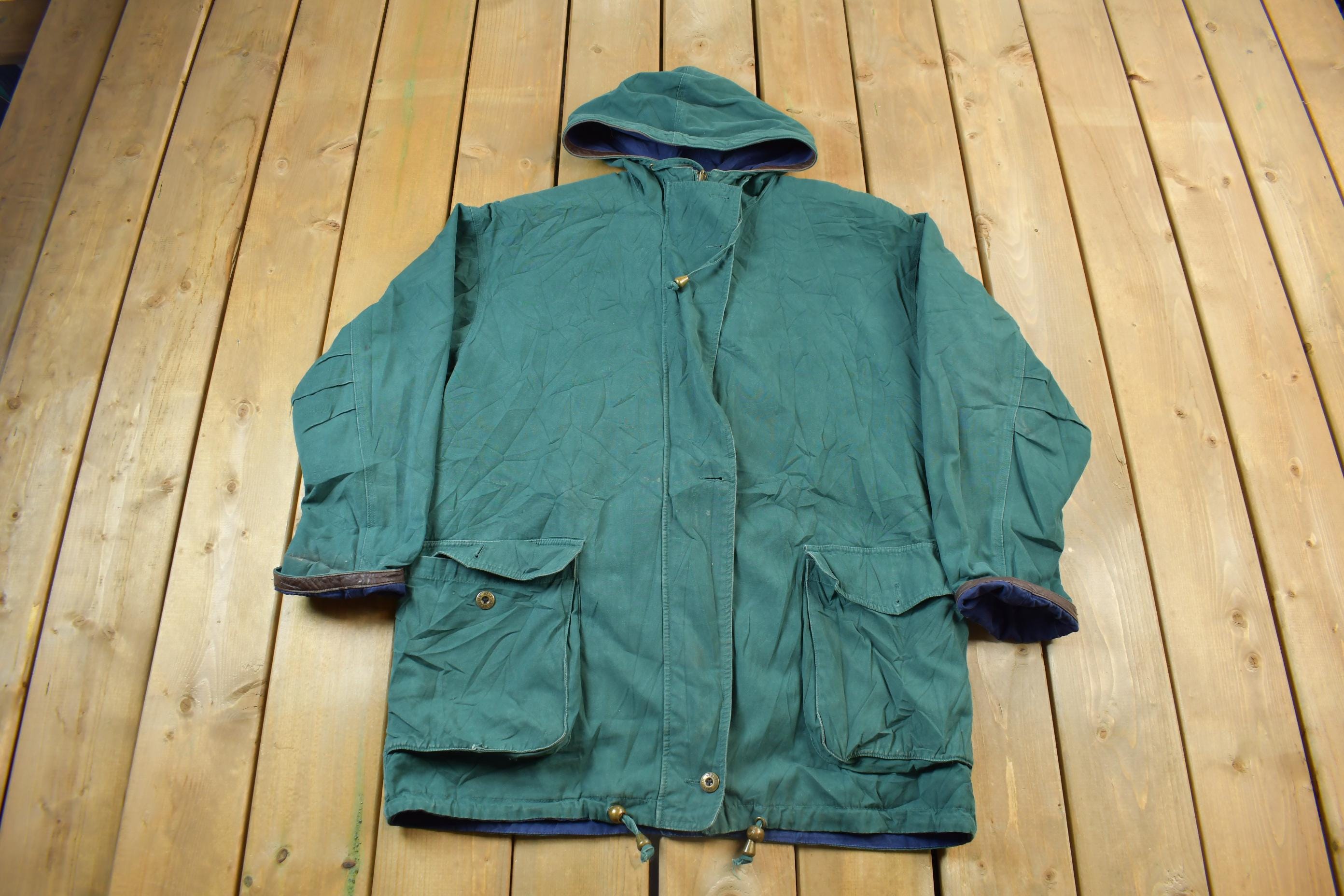 Vintage 1990s Braetan Reversible Blue & Green Hooded Jacket