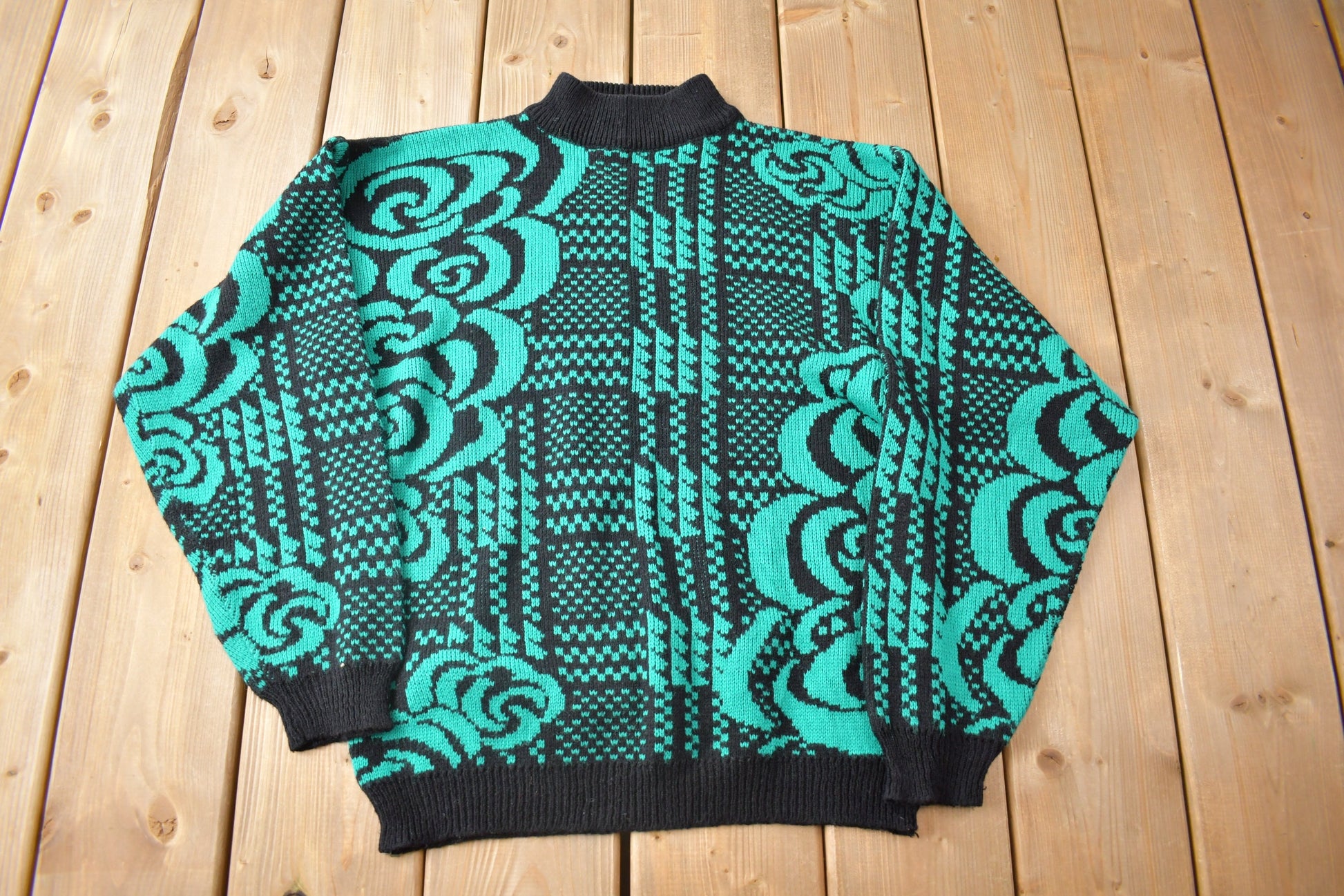 Vintage 1990s Abstract Theme Knit Mockneck Sweater