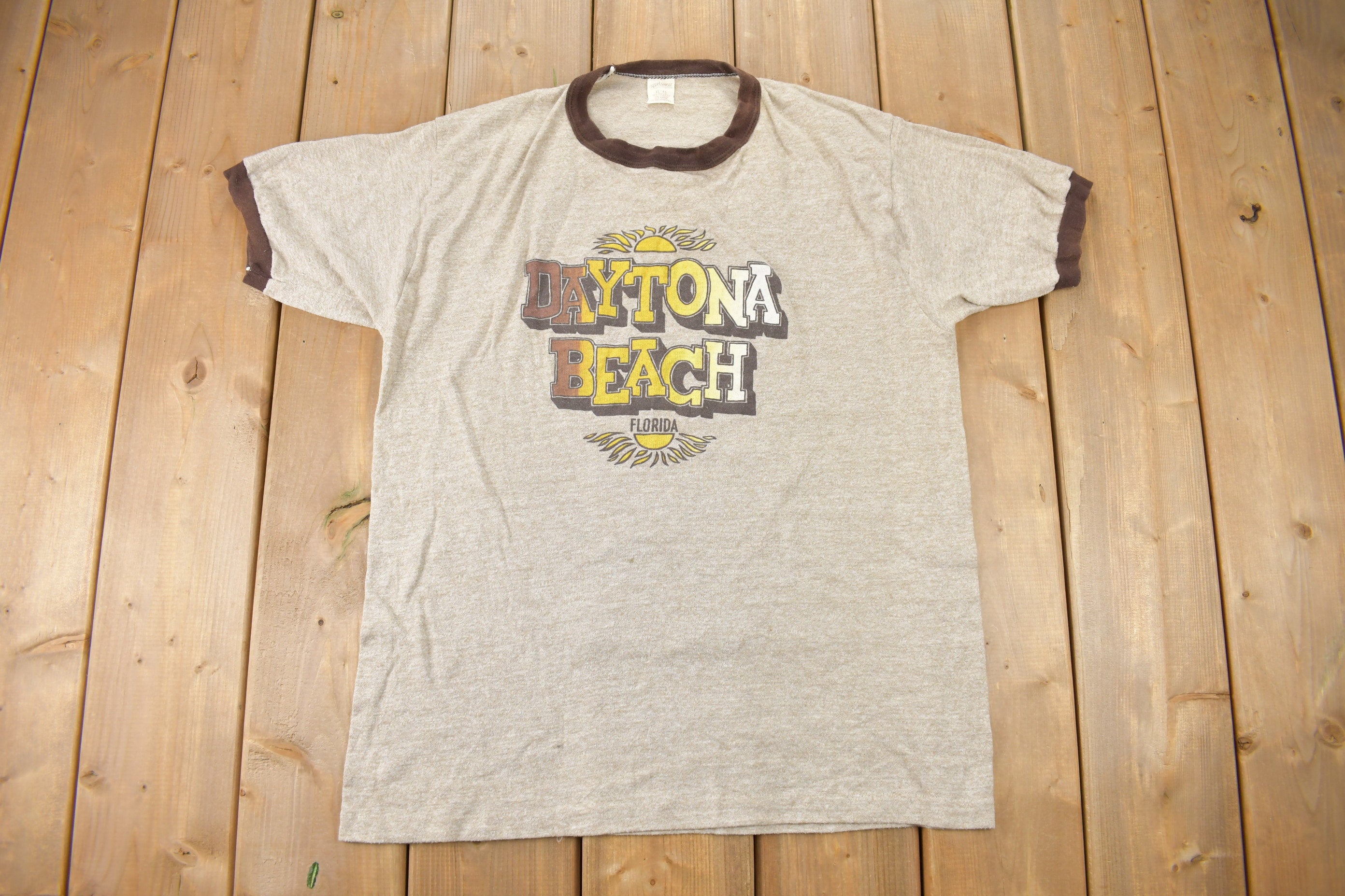 Vintage 1980s Daytona Beach Florida Ringer T Shirt Streetwear