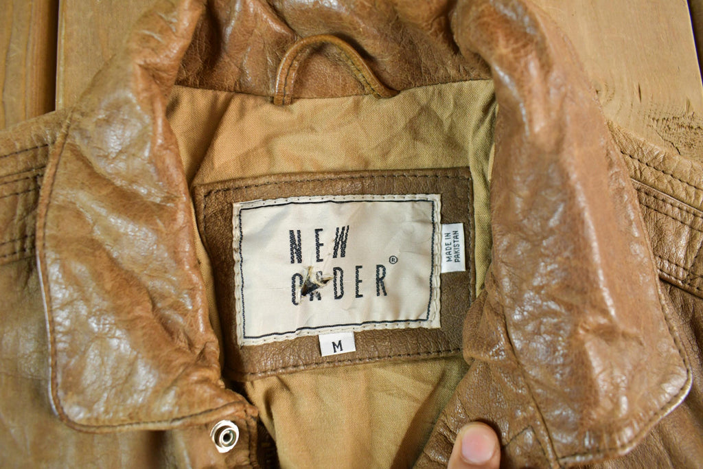 Vintage 1990s New Order Genuine Leather Flight Jacket Youth Medium
