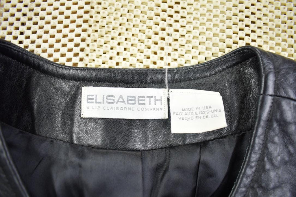 Vintage 1990s Elisabeth Liz Claiborne Black Leather Vest Made In USA