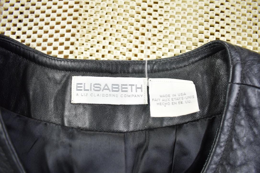 Vintage 1990s Elisabeth Liz Claiborne Black Leather Vest Made In USA