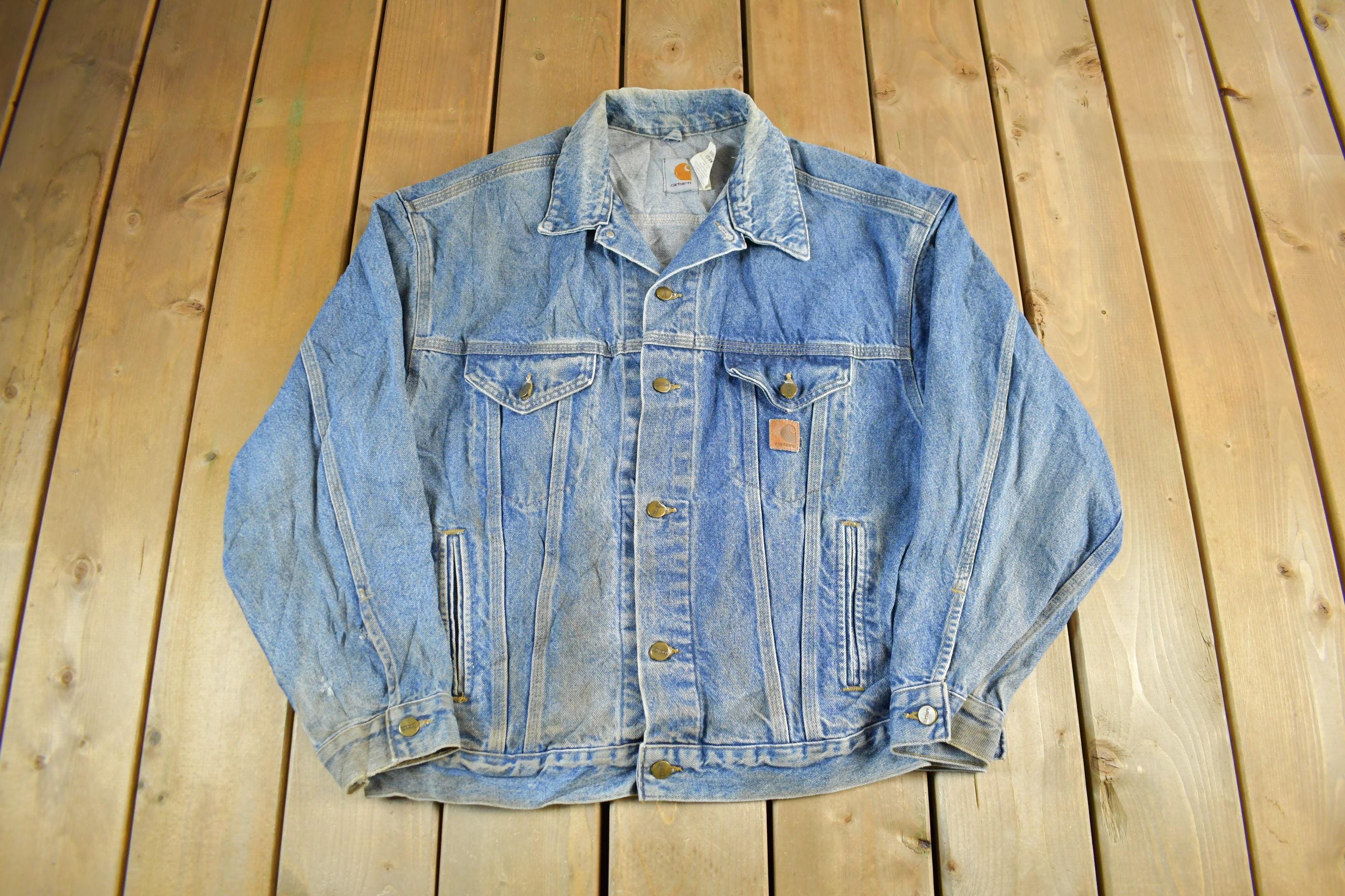 Vintage 1980s Carhartt Distressed Denim Trucker Work Jacket Men's Large