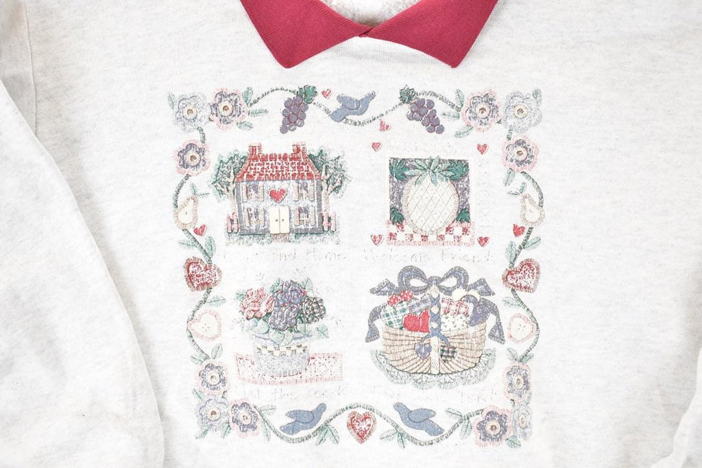 Vintage 1990s Cute Farmhouse Collared Crewneck Sweatshirt Women's XL