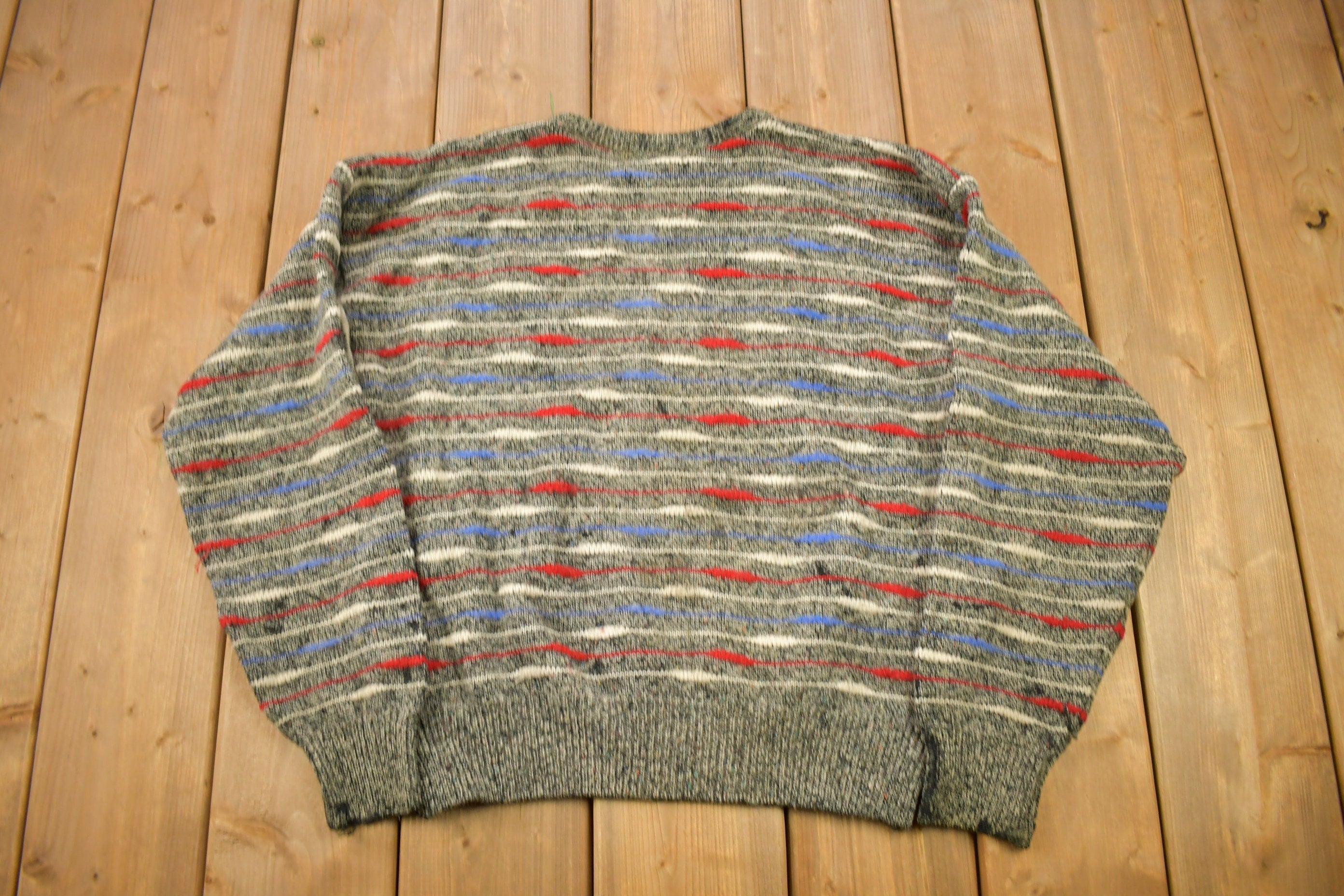 Vintage 1990s Tosani Striped Knitted Crewneck Sweater  Vintage 90s Crewneck  All Over Pattern  Colorful Sweatshirt  Abstract Pattern