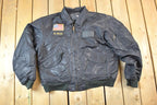 Vintage Military Patch Collared Bomber Full Zip Up Army Jacket