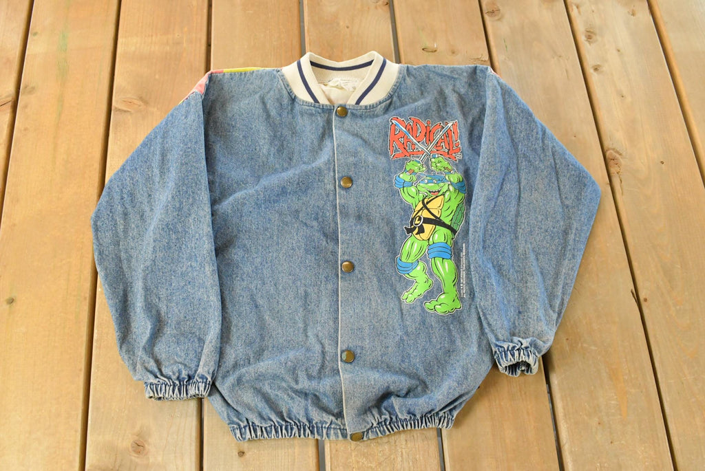 Vintage 1991 Teenage Mutant Ninja Turtles Denim Varsity Jacket Youth M-L