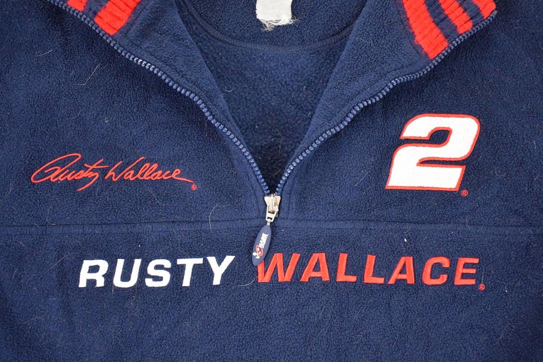 Vintage 1990s Rusty Wallace Nascar Chase Authentics Embroidered Quarter Zip Fleece Racing Sweater Men's XL