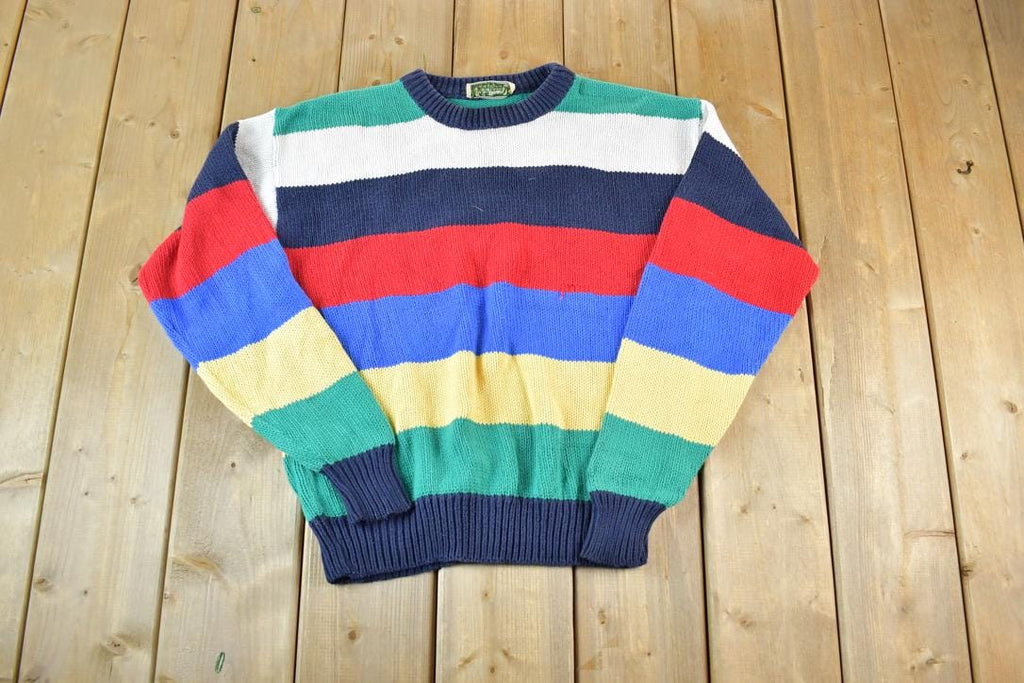 Vintage 1990s LL Bean Knit Striped Crewneck Sweater Made In USA