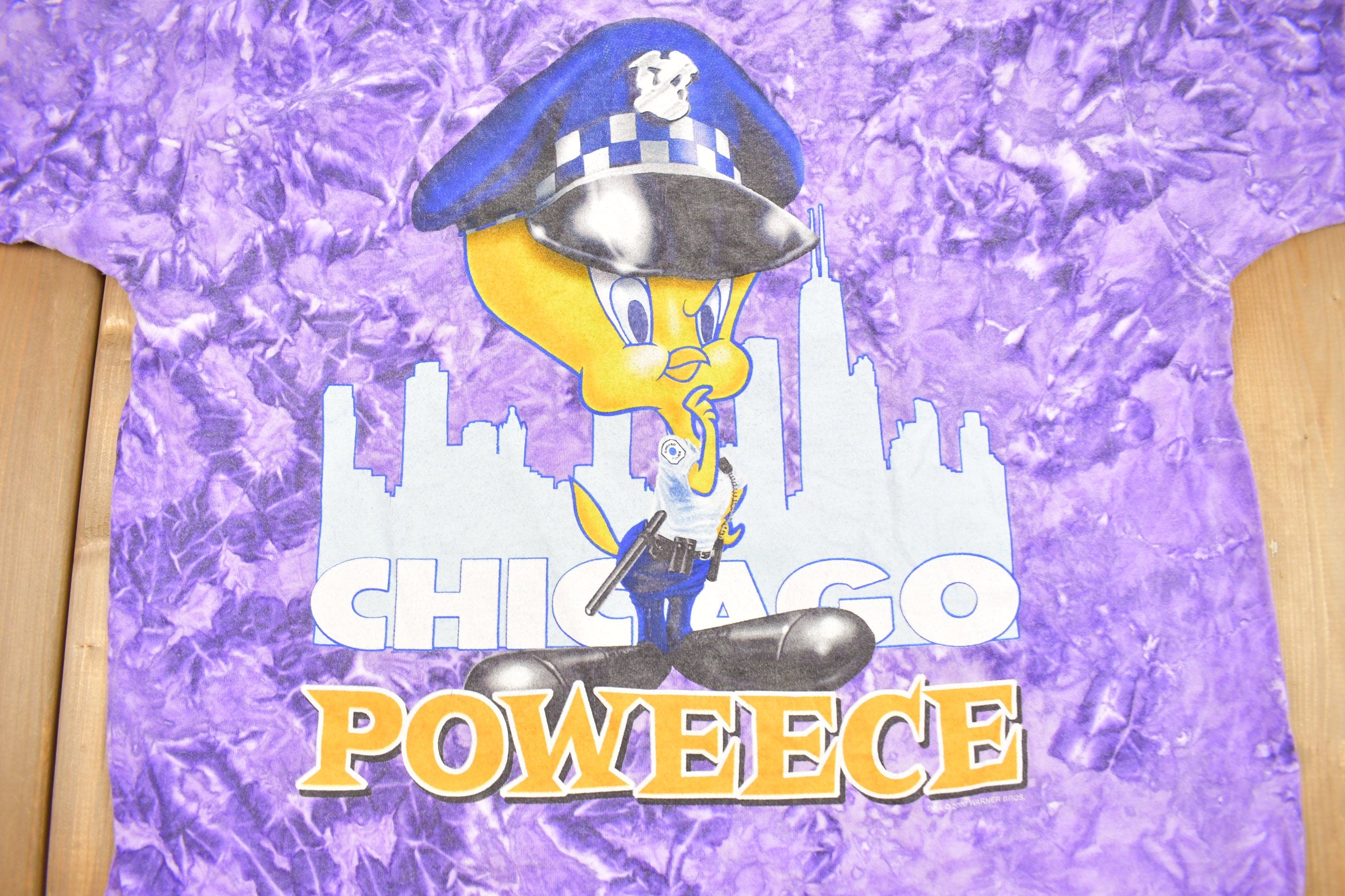 Vintage 2000 Tweety Bird Chicago Police tie Dye Cartoon T-Shirt