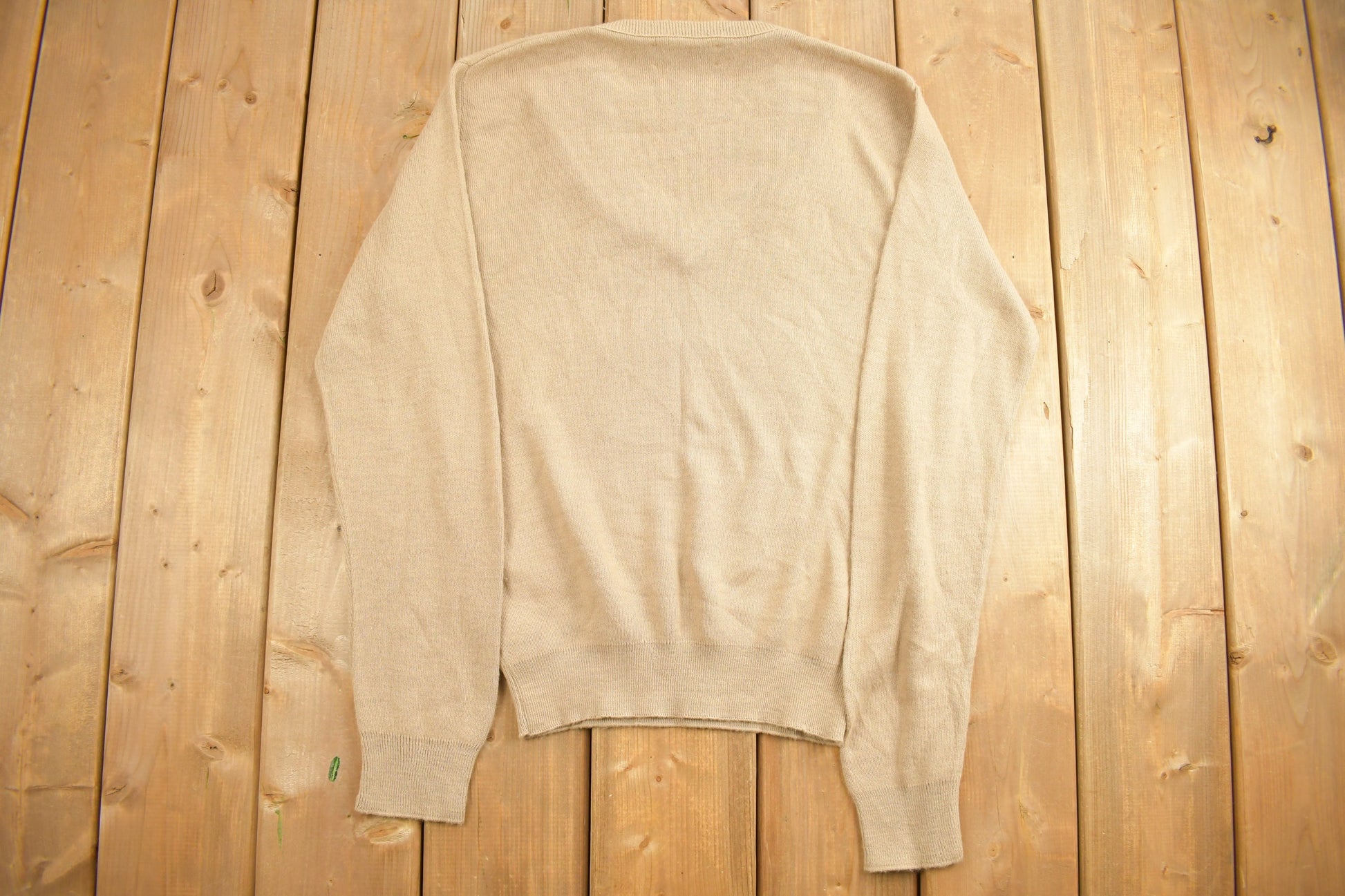 Vintage 1990s Beige Jantzen Knit Deep-V Sweater /