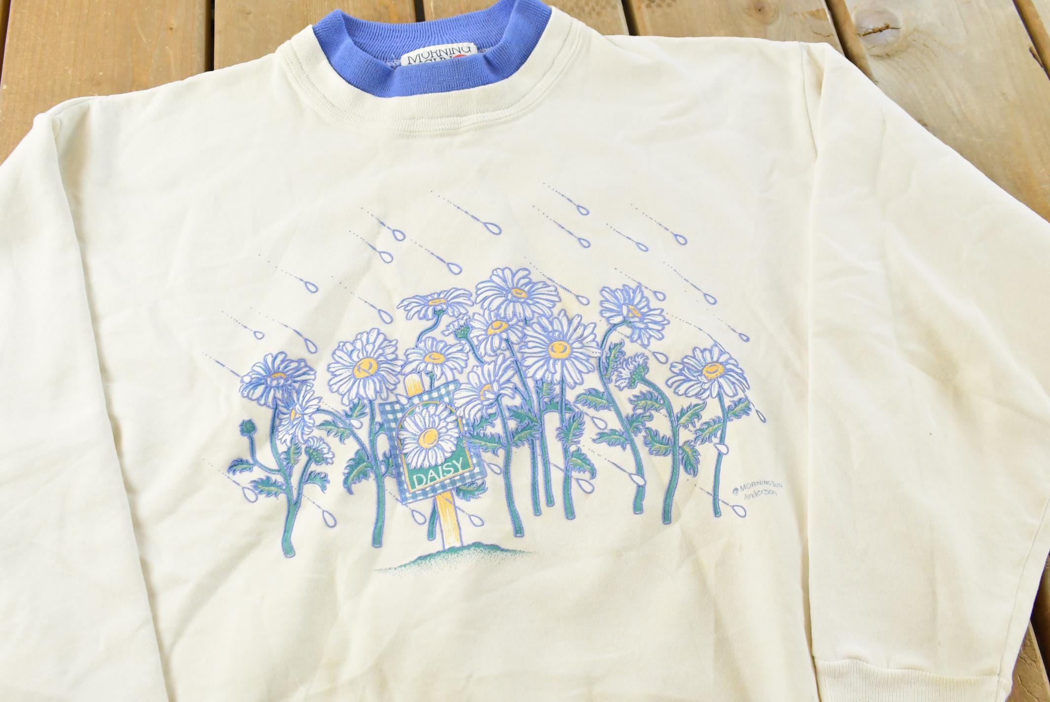 Vintage 1990s Morning Sun Petite Cute Floral Double Collar Crewneck Sweatshirt Women's S / 90s Crewneck / Grandma Sweater / Streetwear