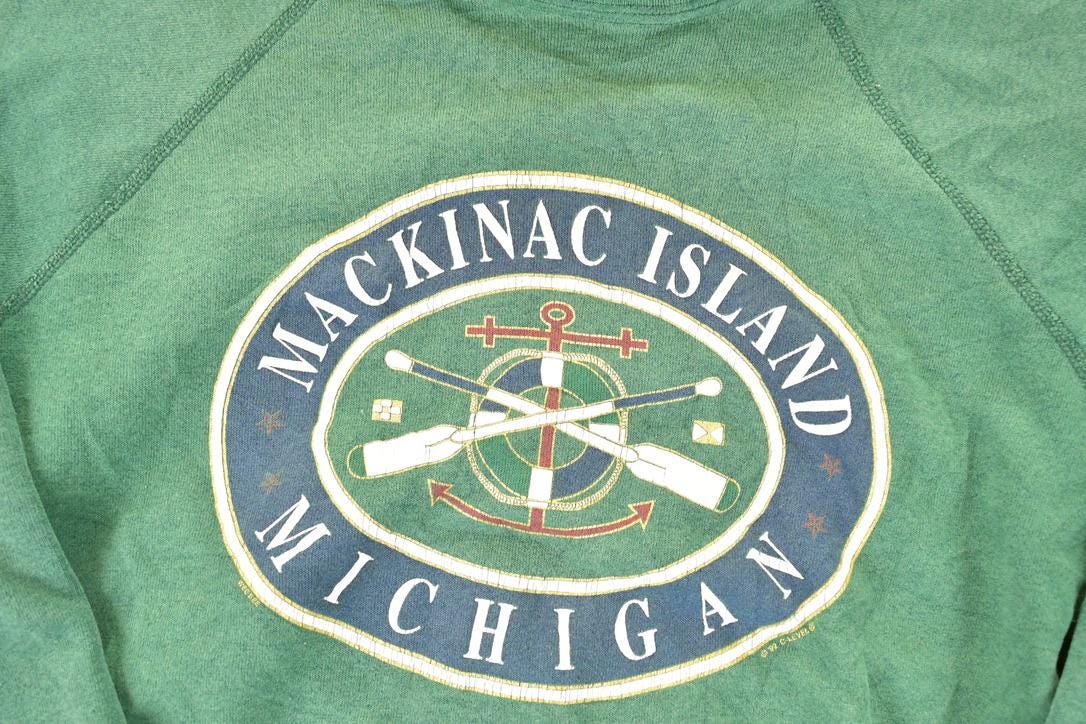 Vintage 1990s Mackinac Island Michigan Boat Life Crewneck Sweatshirt Men's L