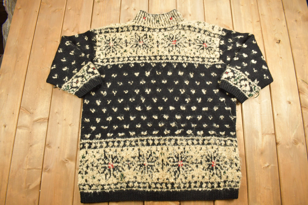 Vintage 1990's Jones New Patterned Knit Zip Up Sweater