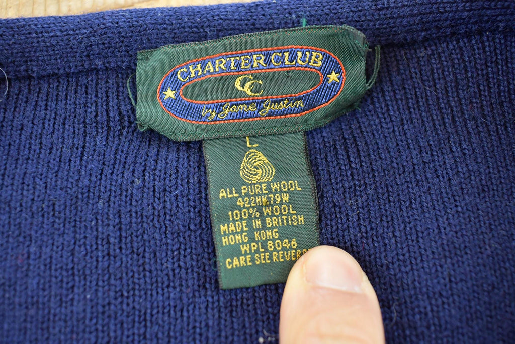 Vintage 1990s Charter Club Farm Wool Knit Cardigan Sweater Women's L