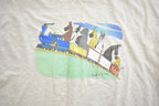 Vintage 1990s Cartoon Dogs On Train Stitch Graphic T-Shirt Made In USA