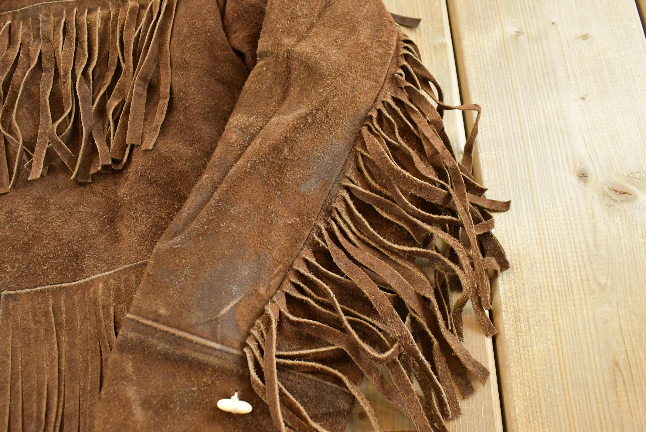 Vintage 1960s Suede Leather Western Fringe Jacket Womens M /