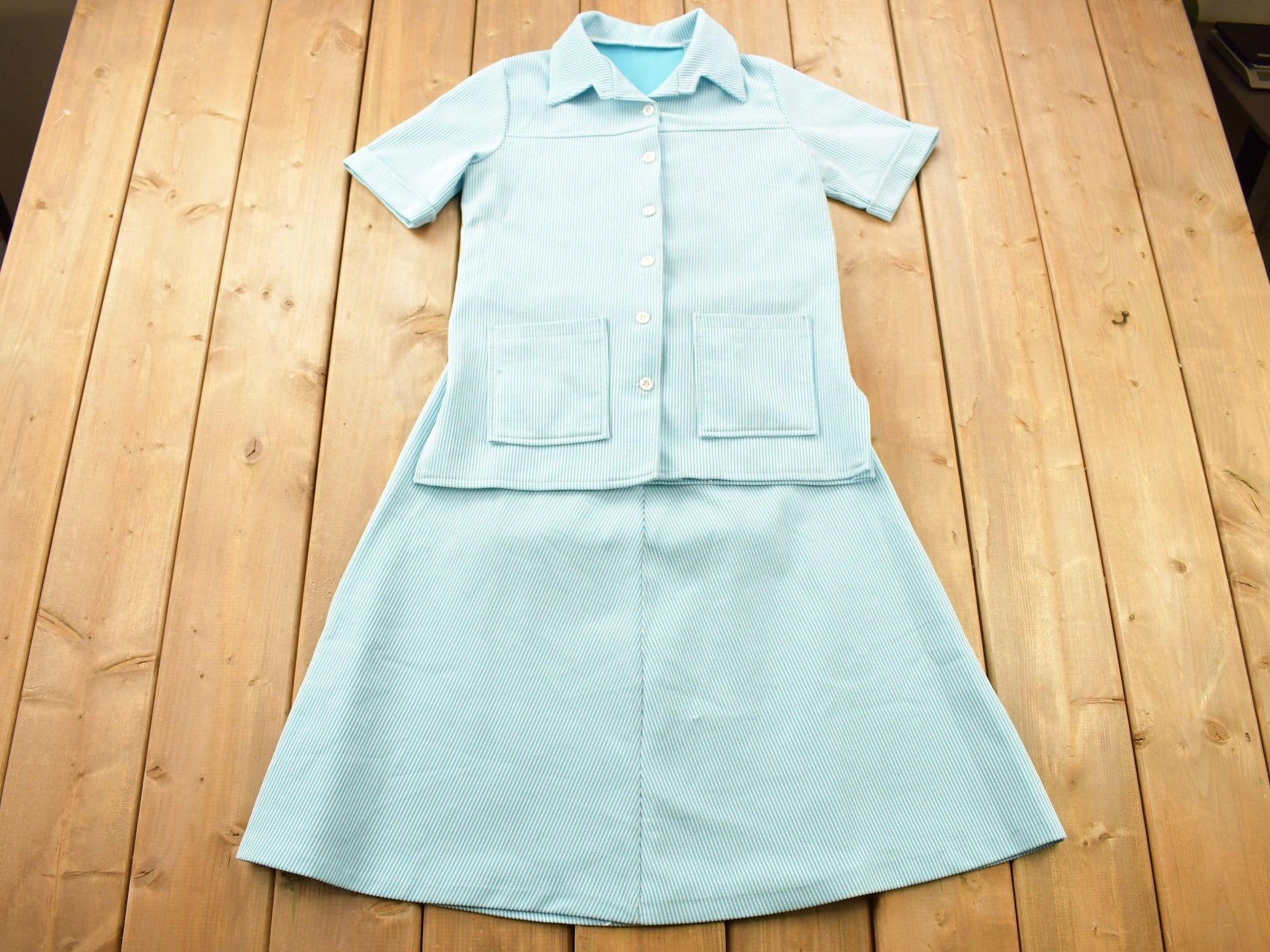 Vintage 1960s Women's Striped Polo Shirt & Skirt Set Size 10