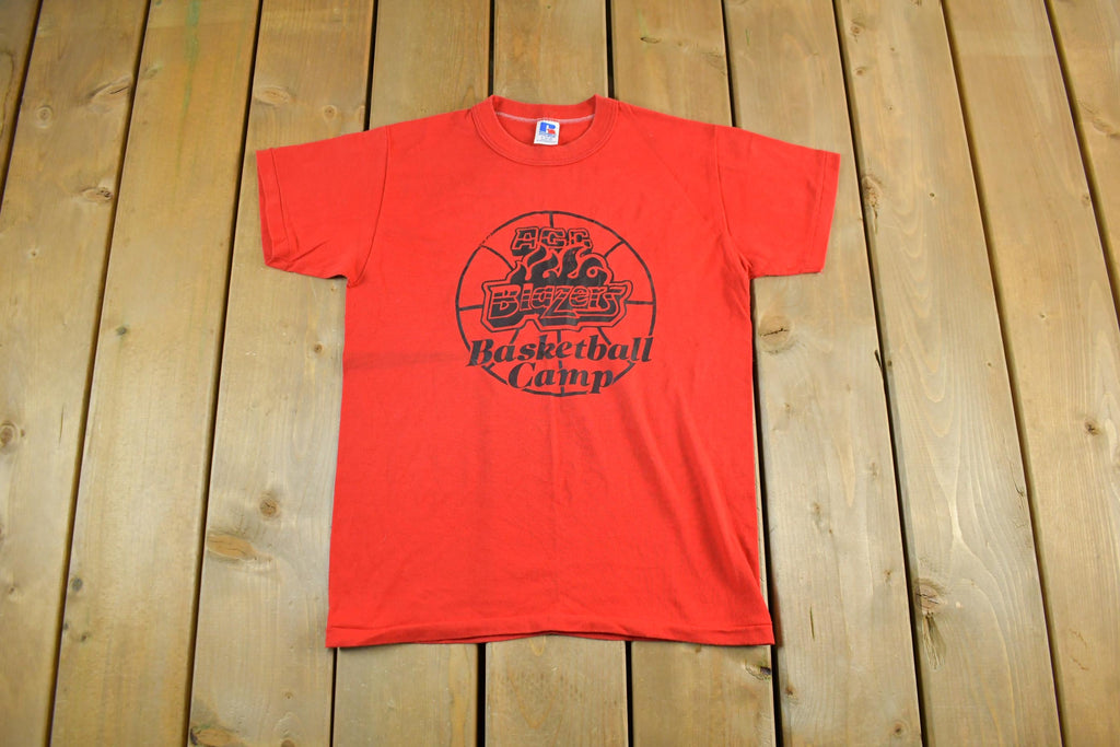 Vintage 1980s Russell Athletic Basketball Camp Graphic T Shirt Men's Small