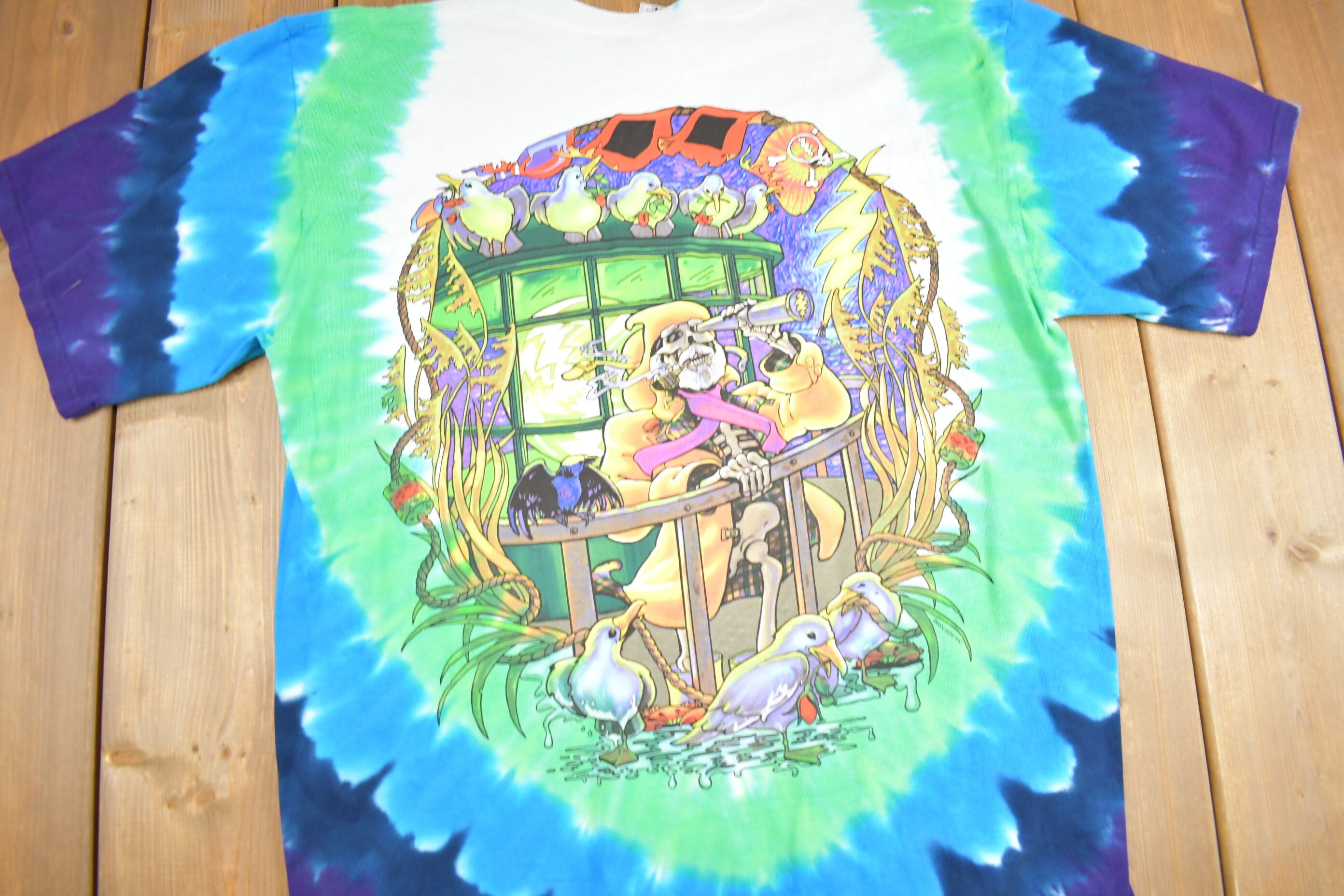 Vintage 2000 Grateful Dead Lighthouse Tie Dye Liquid Blue Band T Shirt