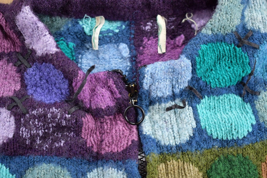 Vintage 1970s All Over Pattern Colourful Knitted Cardigan Sweater