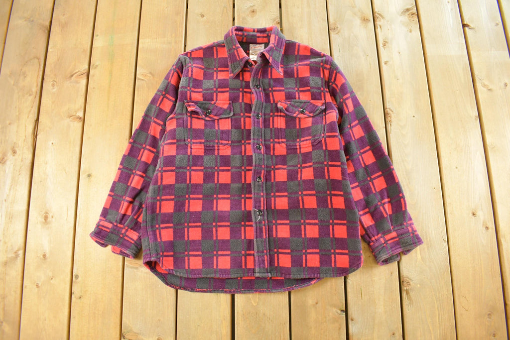Vintage 1960s Champion Button Up Plaid Flannel Trucker Shirt Men's Small