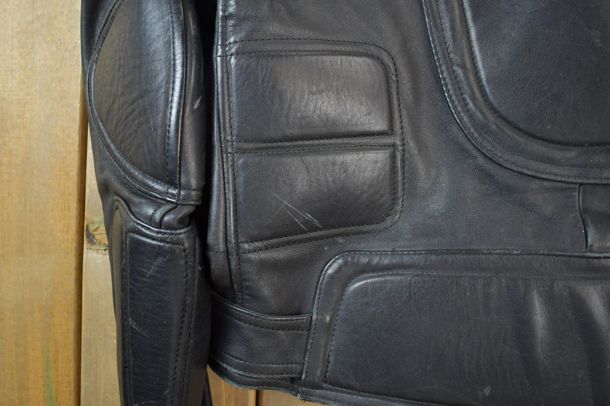 Vintage 1990s Teknic Heavy Padded Leather Biker Motorcycle Jacket
