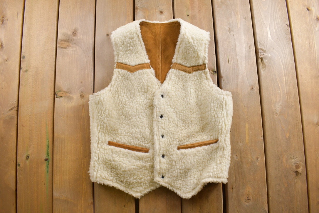 Vintage 1980s Muntgumery Ward Sherpa Lined Western Denim Button Up Vest