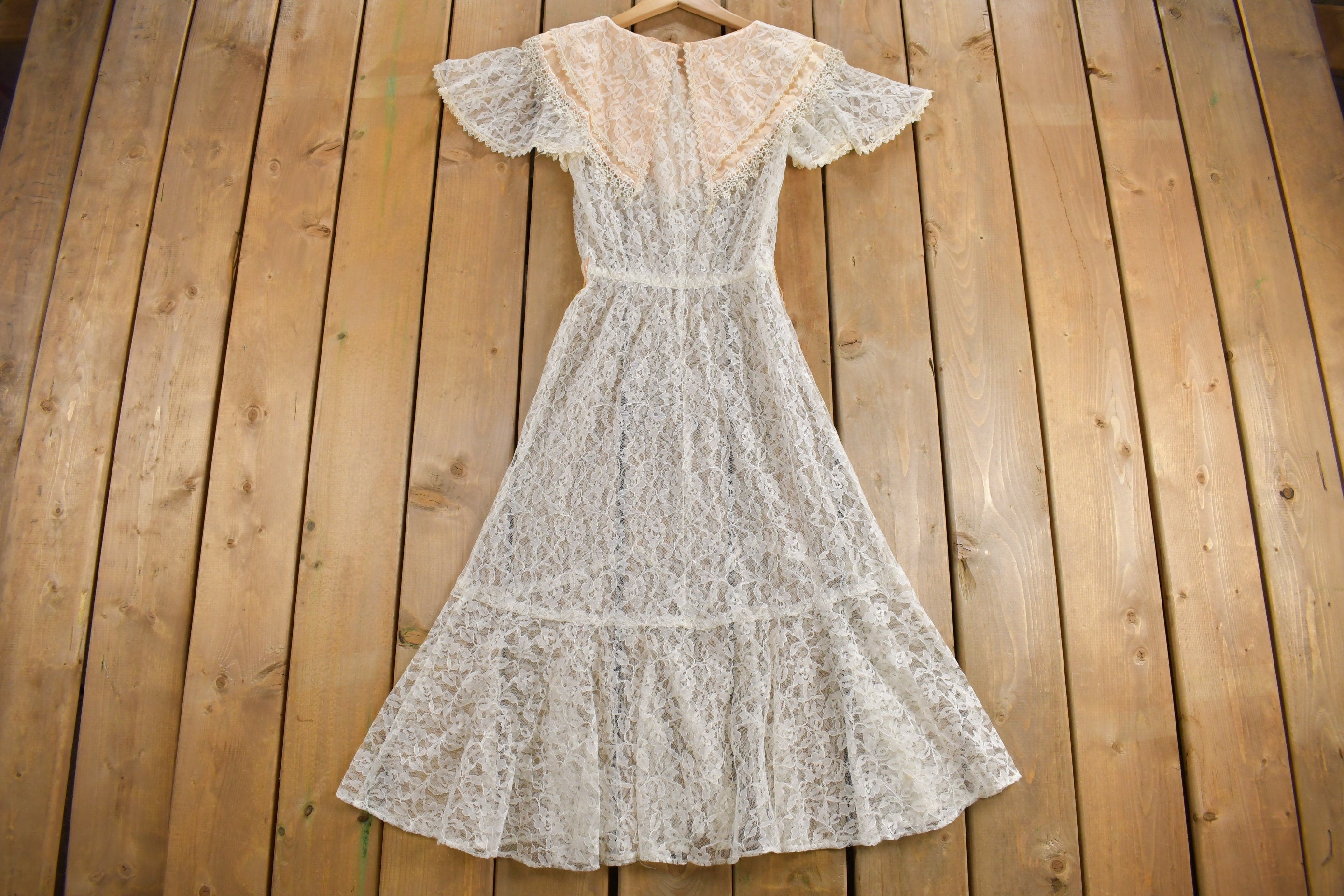 Vintage 1970s Sheer Lace Princess Dress