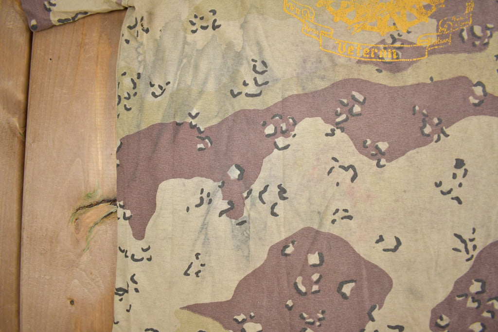 Vintage 1980s American Veteran Graphic Desert Camo T Shirt