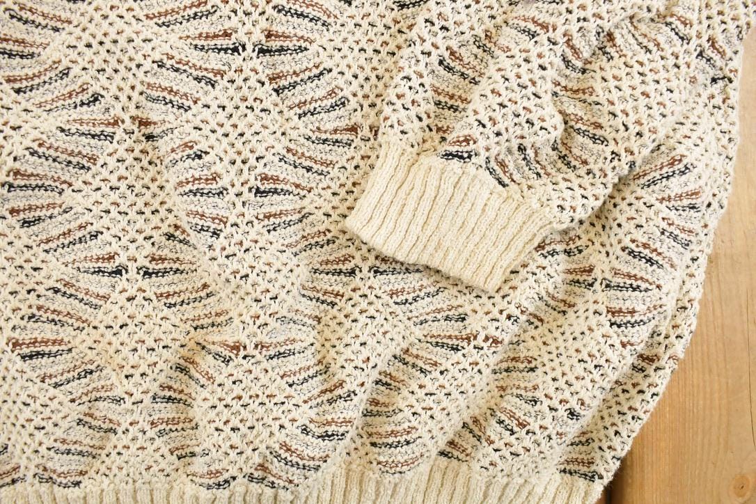 Vintage 1990s London Fog Knit Crewneck Sweater Men's L / 90's Abstract Pattern 3D Knitted Sweatshirt
