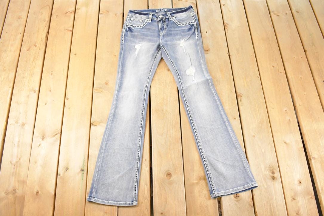 Vintage Deadstock Y2K Grace In LA Bedazzled Low Rise Jeans Women's Size 27 x 32