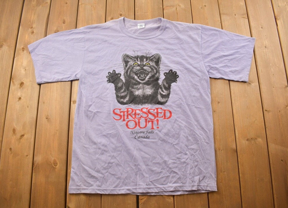 Vintage 1990s Stressed Out! Niagara Falls Canada Travel T-Shirt Streetwear Fashion