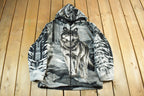 Vintage 1990s Winter Wolf Theme Fleece Sweater Jacket Men's Medium