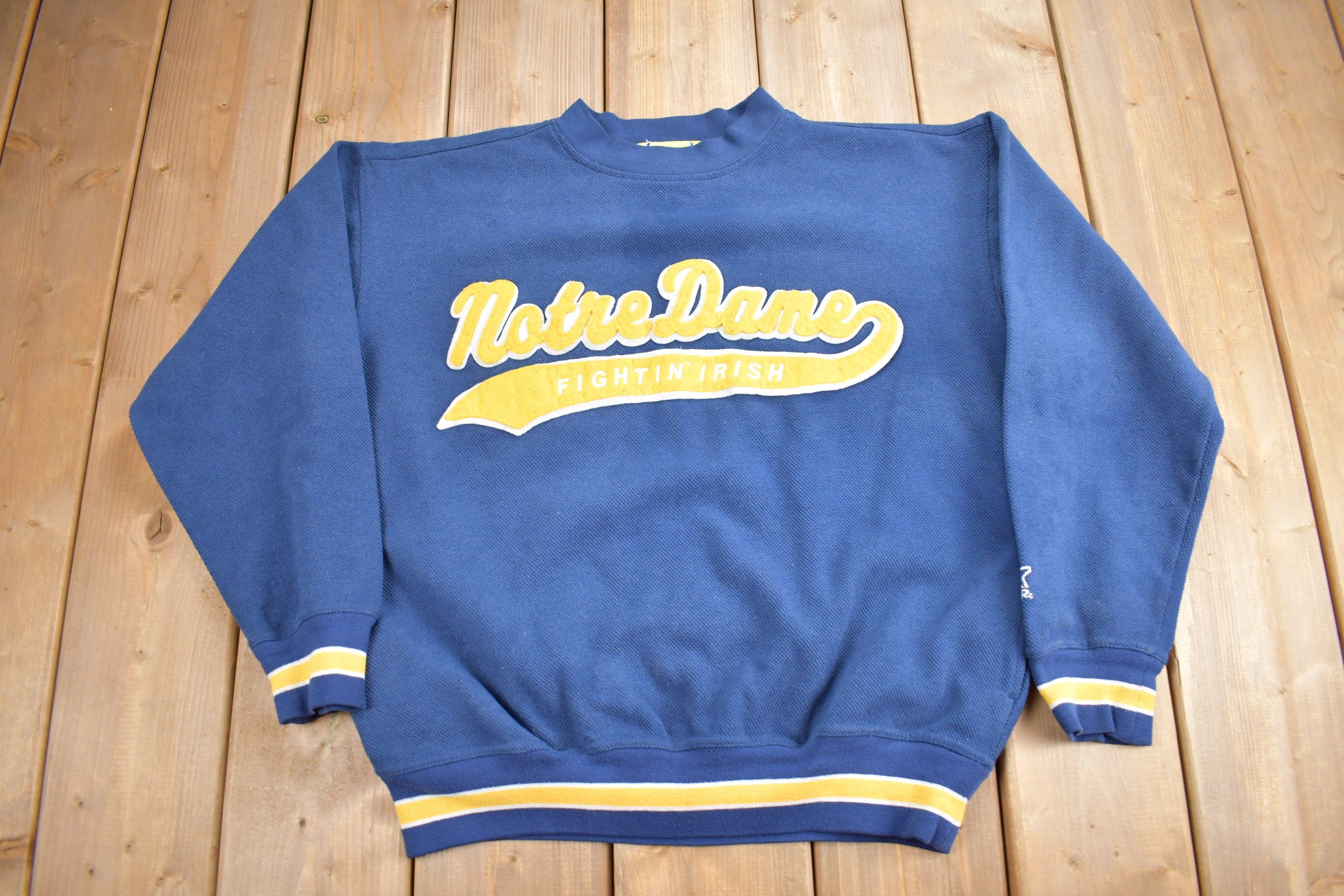 Vintage 1990s University Of Notre Dame Collegiate Starter Crewneck  Embroidered  NCAA Sweatshirt  Sportswear  Americana