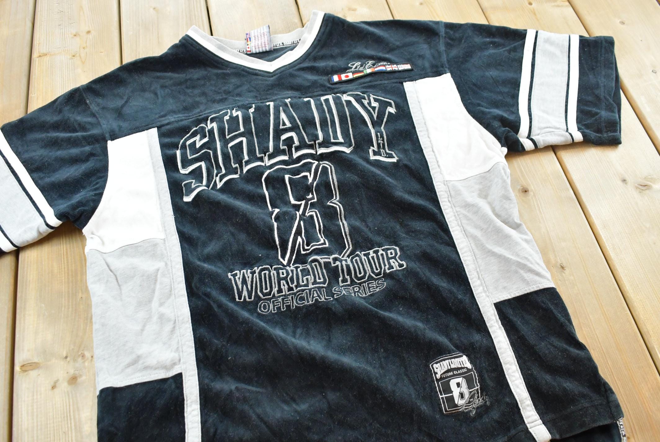 Vintage Y2K Shady LTD World Tour Velour Jersey T-Shirt Mens M / 00s Hip Hop T Shirt / 2000s Rap Tee / Eminem