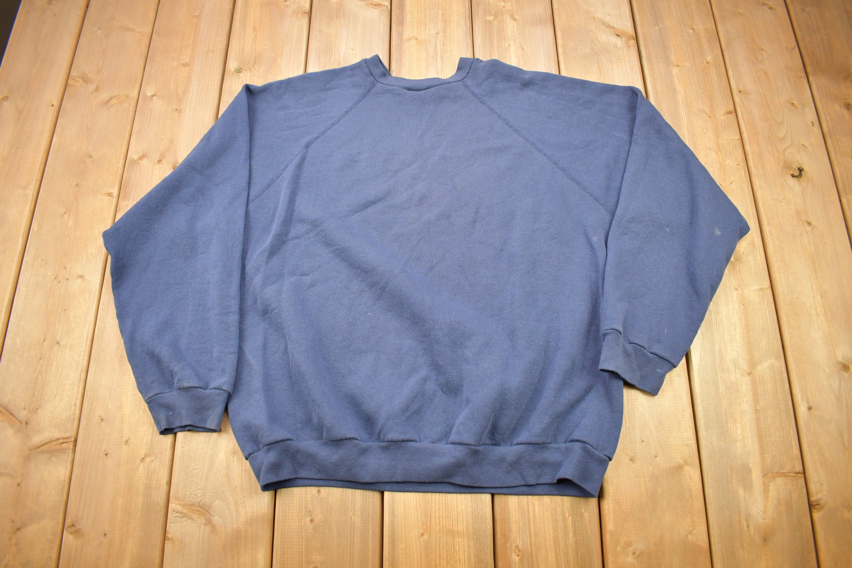 Vintage 1980s Tultex Blue Blank Raglan Crewneck Sweatshirt