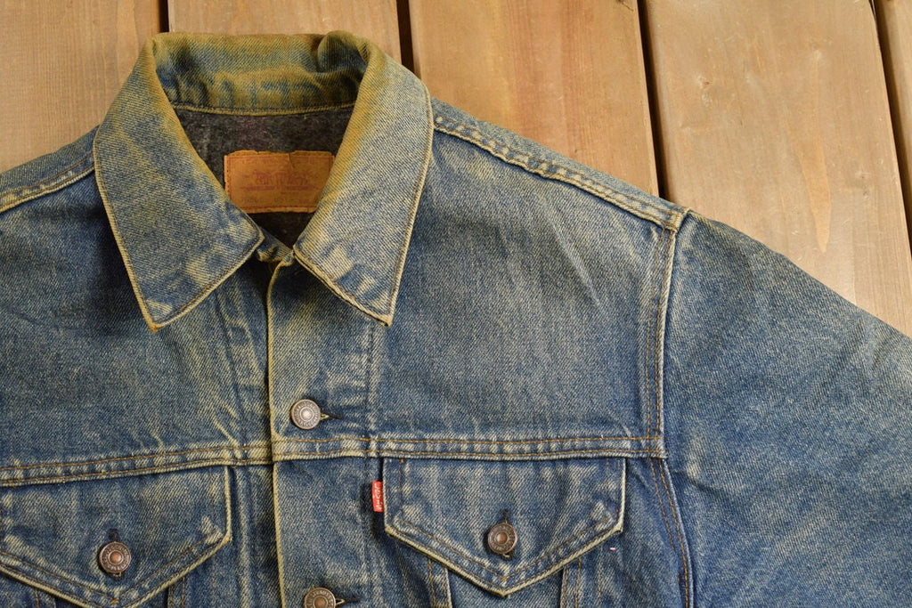 Vintage 1990s Levi's Distressed Denim Blanket Lined Jean Jacket