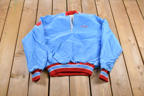 Vintage 1990s DeLong North High Pom Pons Quarter Zip Bomber Jacket / Athleisure / Streetwear / Athletic Sportswear / Streetwear