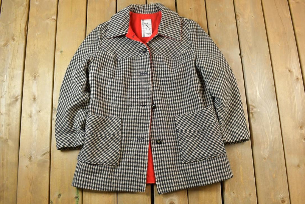 Vintage 1980s M Liman Penguin Fashions Houndstooth Wool Button Up Jacket