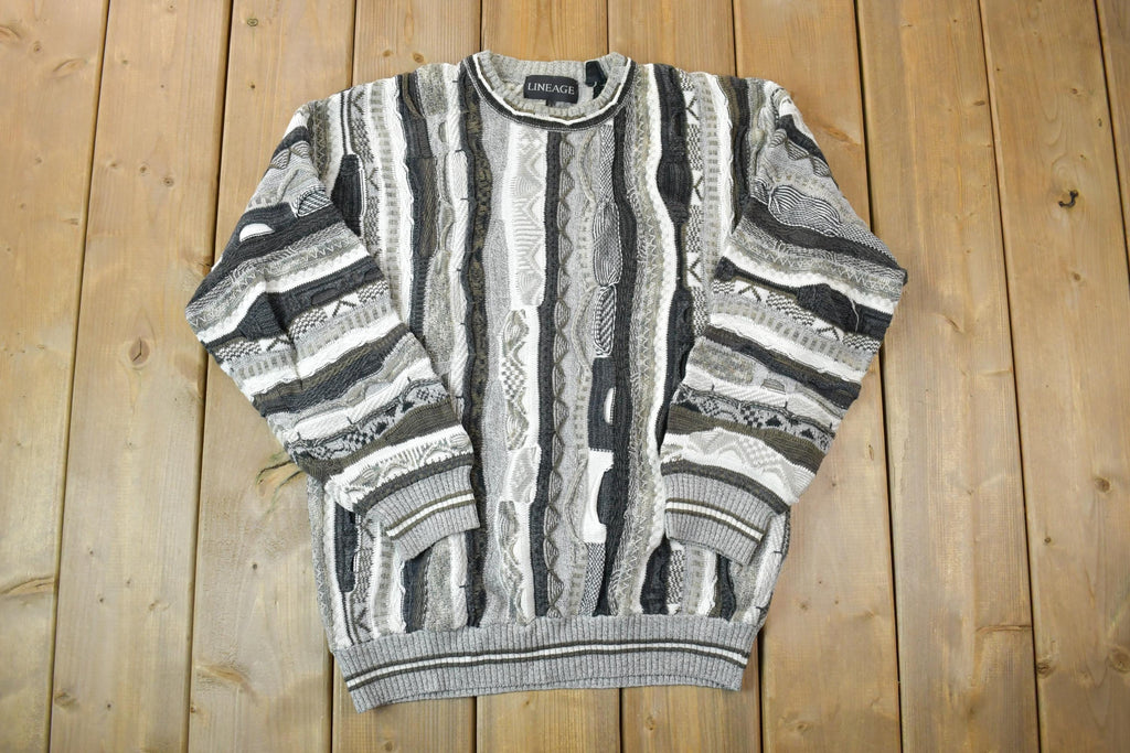 Vintage 1990s Lineage Knit Crewneck Sweater / 90s Crewneck / Made In USA / Preppy