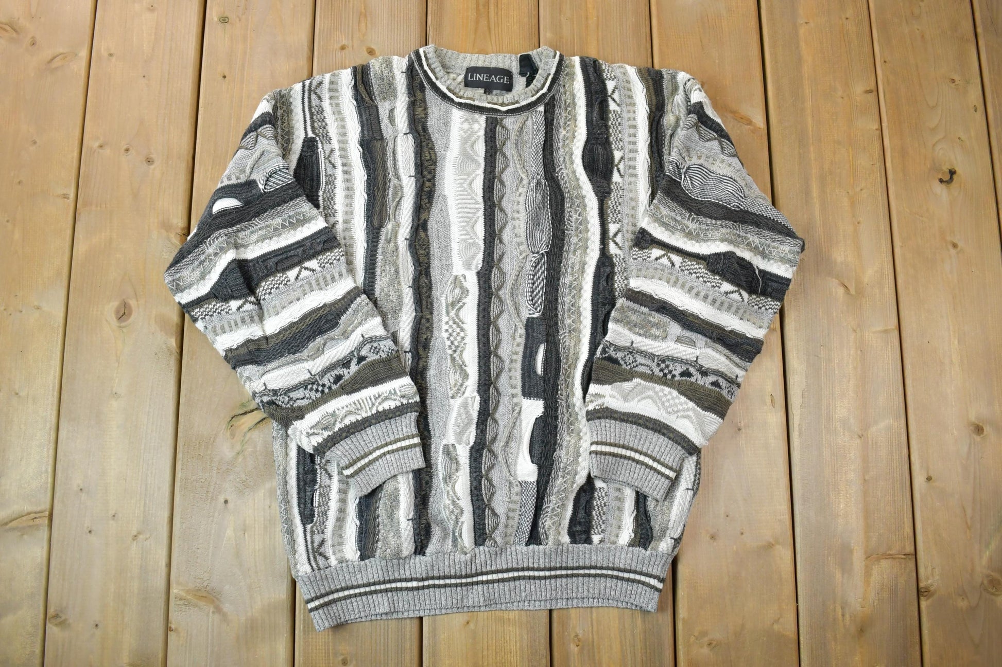 Vintage 1990s Lineage Knit Crewneck Sweater / 90s Crewneck / Made In USA / Preppy