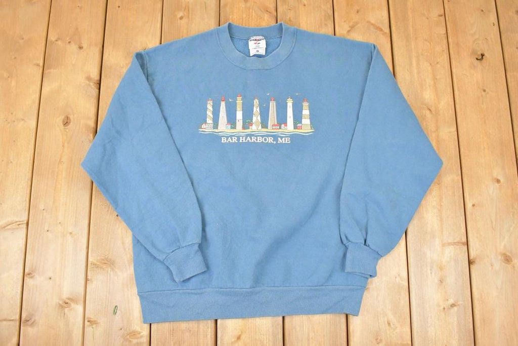 Vintage 1990s Bar Harbour ME Lighthouses Graphic Print Crewneck Sweatshirt Mens L