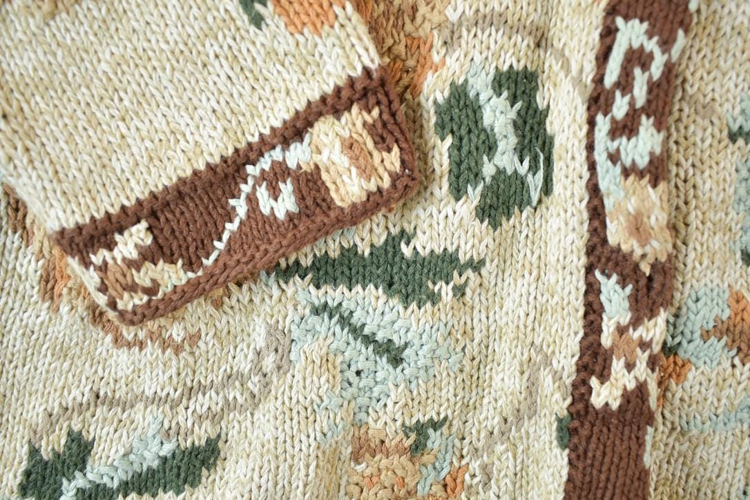 Vintage 1990s Climax AOP Floral Knit Perfect Mild Distress Cardigan Sweater Made In USA