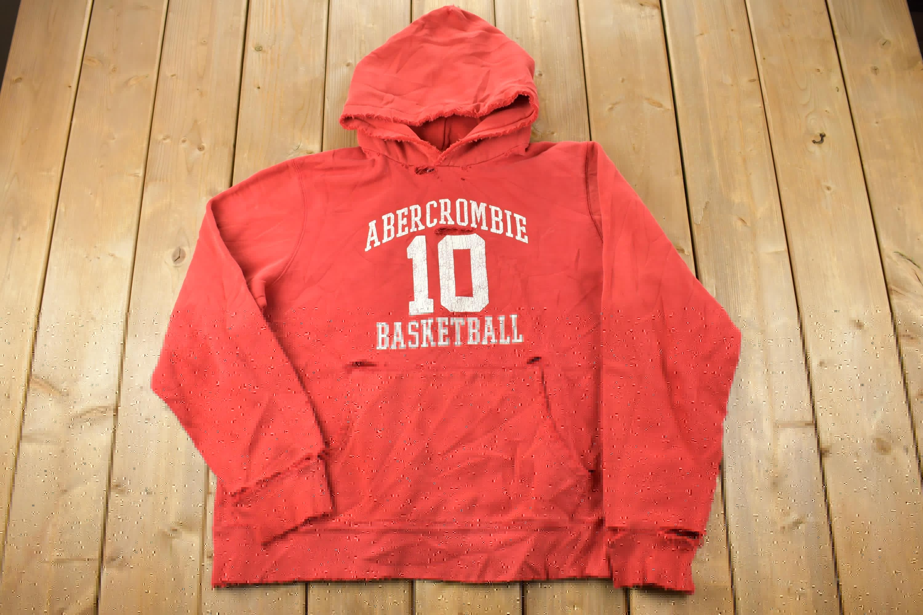 Vintage 1990s Abercrombie Basketball 10 Distressed Graphic Hoodie